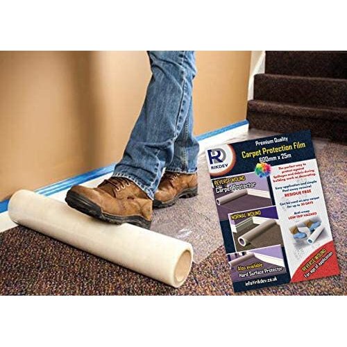 Rikdev Self Adhesive Carpet Floor Stairs Protection Film Heavy Duty Puncture Water Resistant 600mm x 50m roll
